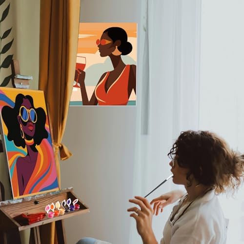 Dinifee 6 Pack Pre Drawn Canvas for Painting Pre Printed Canvas Kit 8 x 10 Inch Stretched Cotton Paint and Sip Set for Adults Couple Party Graduation Summer Date Night(Artistic Women) - Image 6