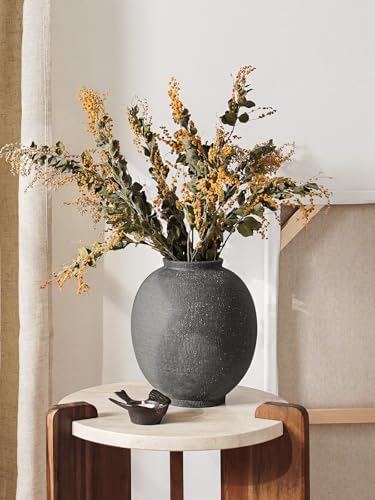 Large Blak Ceramic Vase - 9.8 Inch Rustic Farmhouse Flower Vase for Home Decor, Minimalist Tall Vases for Living Room, Table, Bathroom, Holiday & Weddings,Sandstone Dark Grey - Image 2