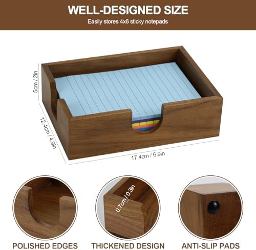 MultiBey Walnut Wood Sticky Notes Holder, 4x6 in Self -Sticky Note Memo Holder, Wooden Notepad Holder Dispenser Desk Supplies Desktop Accessories for Office Home School (L) - Image 6
