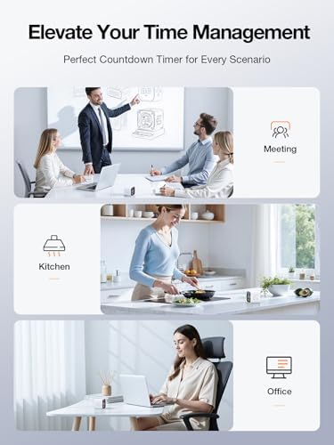 TK3 Pomodoro Timer Cube, Desk Productivity Timer with 5/10/30/60 Min Presets, Custom Countdown, Stopwatch, Clock, 3 Alarm, Silent, Vibrate & Sound Alert, for Task, ADHD, Study, Kitchen, White - Image 4