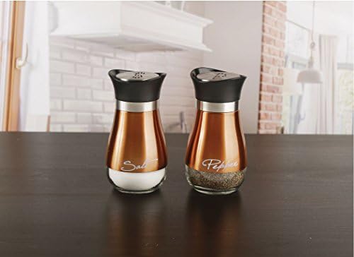 Circleware Cafe Contempo Elegant Glass Salt and Pepper Shakers Dispenser, Clear Bottom Jar Bottle Container with Stainless Steel Top, Perfect for Himalayan Seasoning Herbs Spices, 4.4 oz, Copper - Image 2