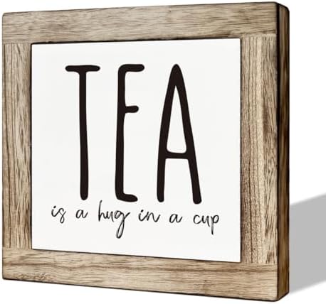 Tea is A Hug in A Cup, Wooden Box Signs for Home Decor, Rustic Wooden Table Sign, Teas Bar Decors, Teas Station Wood Decors, Farmhouse Kitchen Decor for Shelf, Tea Lover Gift by MLTEye