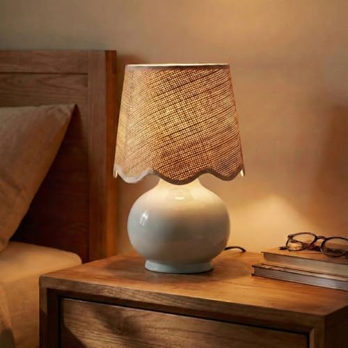 Benton Ceramic Table Lamp with Fabric Shade – 13" Bedside Accent Lamp for Bedroom, Living Room & Nightstand (Grey) - Image 3