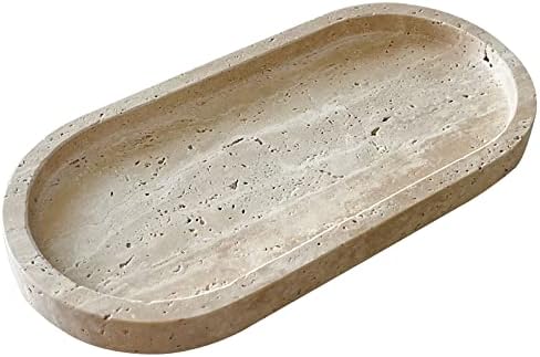 Natural Marble Oval Tray Ornaments Vintage Small Tray Storage Dish for Counter, Vanity, Dresser, Nightstand and Desk (Beige Travertine) by SIADKOCC
