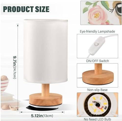 Cute Giraffe with Pink Floral Garland Bedside Table Lamps with USB Port for Bedroom Lamp Accent Table Lamp Small Nightstand Lamp Sturdy Linen Shade Wooden Decorative Lamps for Home|Kids|Holiday - Image 4