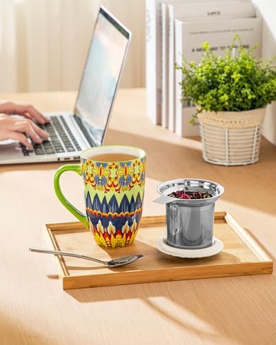 vancasso 18 Oz Tea Infuser Mug with Lid, Mint Petal Whirl - Image 6