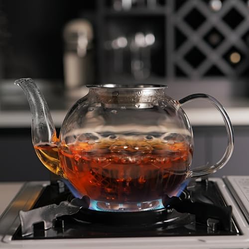 CNGLASS 600ml Glass Teapot with Removable Infuser,Clear Tea Kettle Stovetop Safe,Blooming and Loose Leaf Tea Maker - Image 4