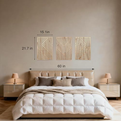 Motivilla Wood Wall Art Set of 3, Light Geometric Decor for Living Room - Image 5