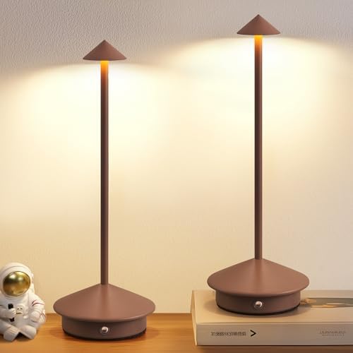 Modern Cordless Table Lamp Set of 2, Brown Portable LED Desk Lamps by NEWSEE