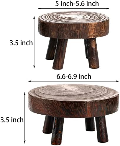 TOPZEA Set of 2 Mini Wooden Stool Display Stand, Wood Riser for Bonsai, Flower Pot, Small Potted Plant Stands Round Rustic Planter Stools Pedestal Risers for Garden, Patio, Home - Image 2