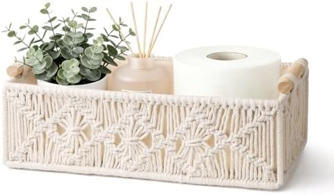 Mkono 1Pc Macrame Storage Basket, Boho Decor Toilet Paper Organizer, Ivory by Mkono
