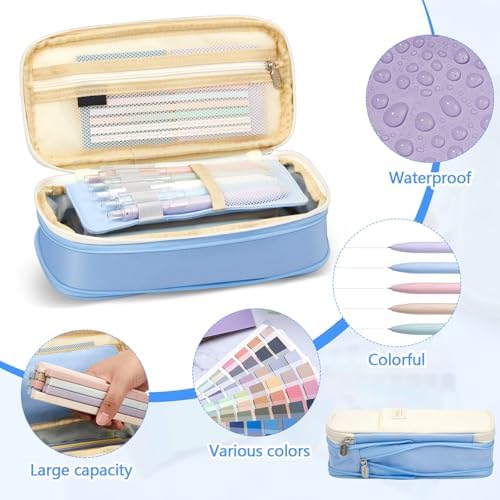135 Pcs Book Annotation Kit with Pencil Case, 12 Pastel Highlighters, 11 Gel Pens, Fine Marker, 300 Transparent Sticky Notes, 2640 Index Tabs, Bible Study Supplies Kit(Classic,Light Blue) - Image 4