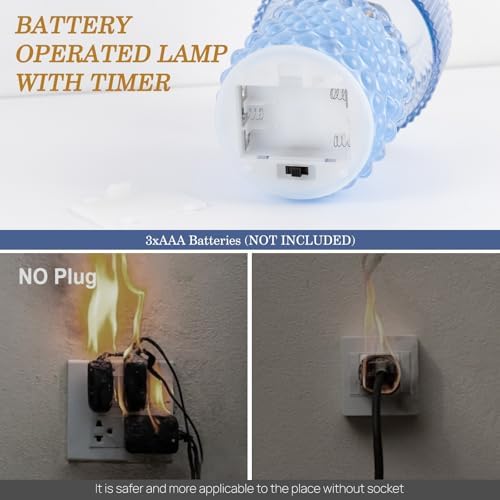 Small Battery Operated Lamp with Timer, Pearl, Blue - Image 4