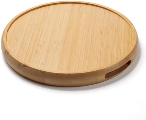 11.8" Round Bamboo Tray with Handles, Wood Serving Tray, Decorative Tray - Image 2