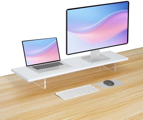 Wood Monitor Stand Riser with Acrylic Legs, Computer Screen Stand Desk Organizer, 31.5 x 7.9 x 3.1 inch, Hold up to 66 lbs (White, 31.5"×7.9"×3.1") - Image 7