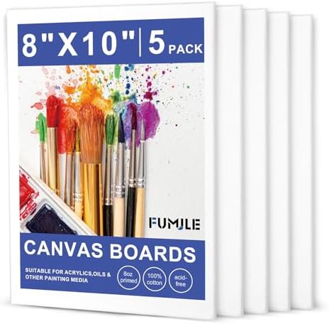 Canvas Boards for Painting 8x10, 5 Pack Canvases for Painting Cotton Primed Acid Free Blank Canvas Panels for Watercolor, Oil Paint, Gouache, Acrylic Paint and Tempera. by FUMILE