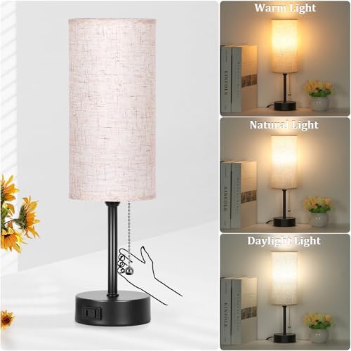 Bedside Table Lamp for Bedroom,Small Lamps for Night stands with Pull Chain - Image 2