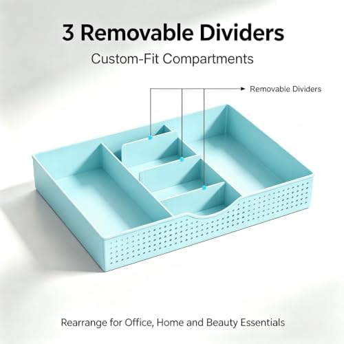 gianotter Desk Organizers and Accessories, Monitor Stand with Drawer and 2 Pen Holder, Desktop Organizer Suitable for Offices and Dormitories (Blue-Plain) - Image 4