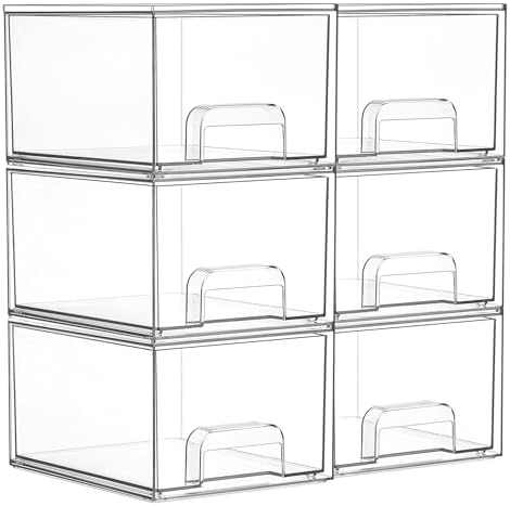 Vtopmart 6 Pack Small Clear Stackable Storage Drawers for Desk, Countertop by Vtopmart