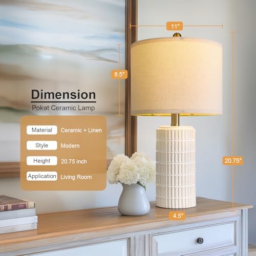 PoKat 20.75" Small Modern Ceramic Table Lamps Set of 2 for Bedroom, White - Image 4