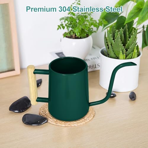 Watering Can Indoor Plants, 35 oz/1000 ml Metal Stainless Steel Watering Can Pot with Long Spout for Indoor House Plants Bonsai Outdoor Garden Flower Decorative (Alpinegreen) - Image 3