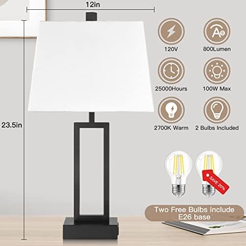 23.5" Touch Control Table Lamps Set of 2, Bedside Lamp with 2 USB Ports & AC Outlet, 3-Way Dimmable Nightstand Lamp with White Linen Shade for Living Room Bedroom End Table Office(2 LED Bulb Included) - Image 5