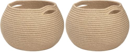 Goodpick Wicker Storage Basket for Living Room, Small Round Woven Basket for Toys, Towel, Bedroom, Children Corner Decoration Plant Baskets Indoor, Jute, 12.5"D x 8.3"H (Pack of 2) by Goodpick
