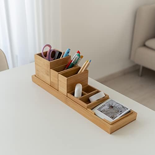Bamboo Vanity Tray Set, 6-Piece Bathroom Organizer for Small Items - Image 4