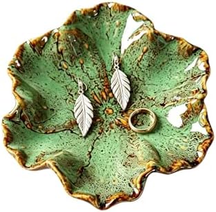 Flower Shaped Ceramic Jewelry Tray, Decorative Trinket Dish for Rings Earrings Necklaces, 5 Inch Ceramic Catchall Tray for Vanity Bathroom, Gift for Women (Green) by Unknown