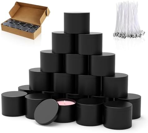 PCREGPAE 4OZ Black Candle Tins Cans with Lids and Wicks for Making Candles by Unknown