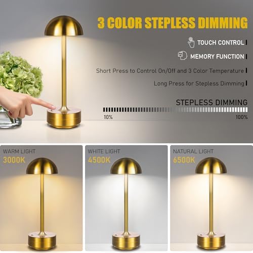 Cordless LED Table Lamp Rechargeable Table Lights Outdoor Gold - Image 3