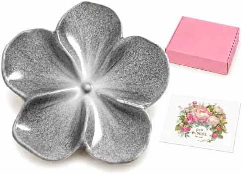 Ceramic Flower Jewelry Ring Trinket Dish Tray, Gifts for Women, Silver Gray by Rfirady