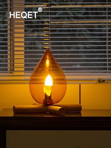 HEQET Campfire Table Lamp, Funky Lamps Cute Orange Glass Shade with Wooden Base, Unique Novelty Retro Cozy Night Light for Bedroom, Living Room, Or Cabin Decor – Warm Ambient Vintage Lighting - Image 4