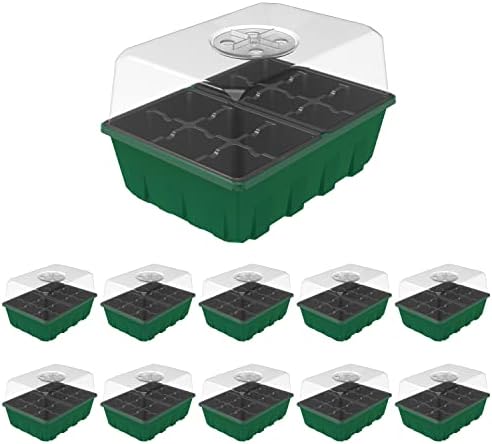 Gardzen 10 Pack Seed Starter Trays with Dome and Green Base 120 Cell by Gardzen