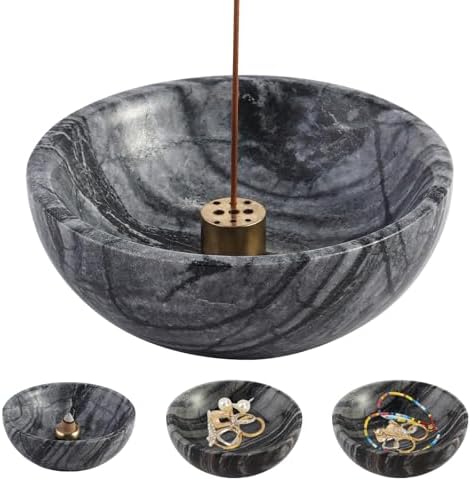 Koville Natural Marble Incense Holder, 5inch Incense Holders for Sticks, Sturdy Incense Burner Ash Catcher, Ideal for Meditation, Relaxing, Easy to Clean(Wooden Black) by Koville