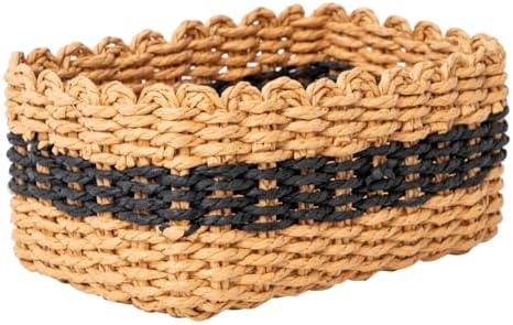 Small baskets for Organizing,Cute woven Storage basket with recycled paper rope for Shelves Bathroom,Little decorative basket,Set of 3 (Desert&Black) - Image 4