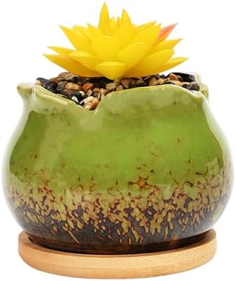 Cute 4" Round Ceramic Home Garden Decoration Succulent Cactus Flower Pots Container -Plant Not Included，Green by SJBAG