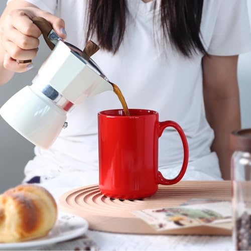 15 OZ Coffee Mug, Classic Blank Ceramic Cup with Large Handle for Tea Latte Cappuccino, Red - Image 6