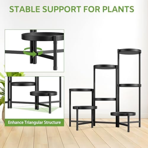iDavosic.ly 7 Tier Large Plant Stand Indoor Outdoor, 10 In Wide Tray, Black - Image 5