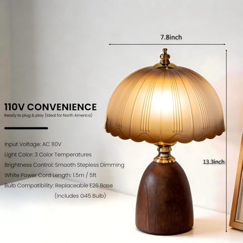 Small 13 Inch Dimmable Rubberwood Table Lamp - Image 2