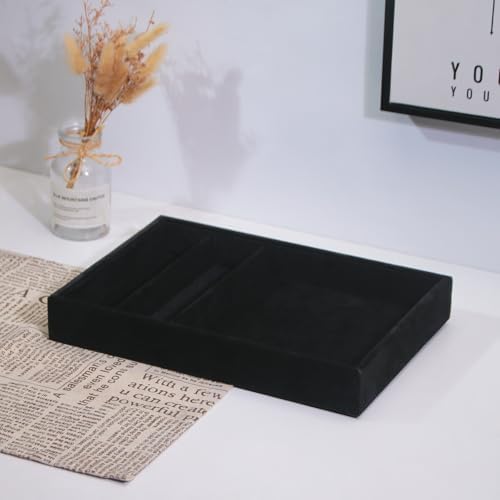 Bedside Organizer Tray, Desktop Storage Tray for Jewelry, Sunglass, Phone, Watch, Perfume,Lipstick, Nightstand Desk-top Catchall, Multi-use Holder for Desk Drawer (Black 3Grid) - Image 6