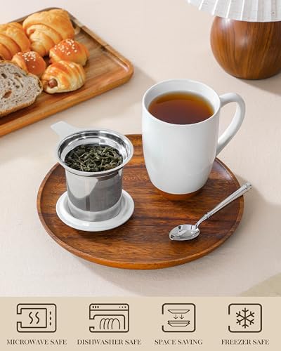 MALACASA Ceramic 18 oz Tea Mug with Lid and Infuser, Khaki White - Image 4
