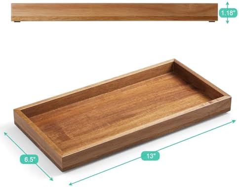 ALELION 13" Bathroom Vanity Tray for Counter - Acacia Wood Decorative Tray for Toilet Tank Makeup Perfume Jewelry Catchall Coffee Table - Wooden Kitchen Countertop Organizer for Soap Dispenser - Image 5