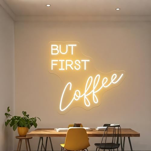Coffee Bar Signs for Home Kitchen Cafe Corner Shop Decor LED Dimmable But First Coffee Light up Neon Light Signs 5V USB Powered with Hanging Chain,Gifts for Birthday Shop Open(B-Warm White) by HFHungkeong