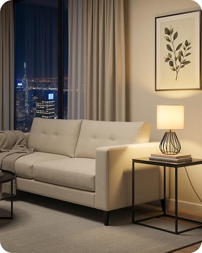 Small Table Lamp for Bedroom, Modern Bedside Lamp with White Linen Lampshade & Black Metal Base, 2700K LED Bulb Included, Decorative Nightstand Lamp for Living Room, Entryway, W06TL05 - Image 3