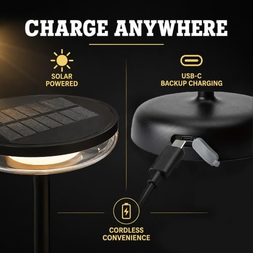 Cocktail Style Solar Table Lamp, USB-C, Dimmable, Black, 1pk - Image 2