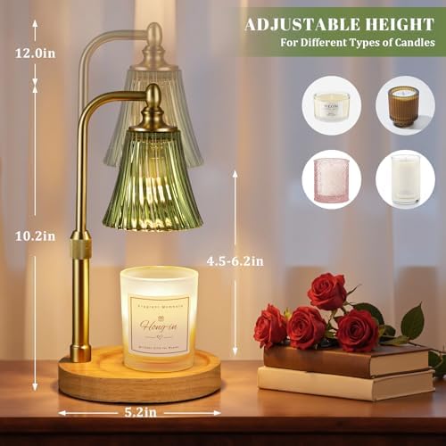Hong-in Green Candle Warmer Lamp with Timer Dimmable,Birthday Gifts for Women,Adjustable Height Wax Melt Warmer for Jar Candles,House Warming Gifts New Home,Ideal for Office,Dorm,Bedroom Home Decor - Image 4