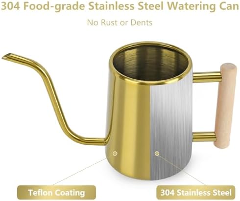 Watering Can Indoor Plants, 35 oz/1000 ml Metal Stainless Steel Watering Can Pot with Long Spout for Indoor House Plants Bonsai Outdoor Garden Flower Decorative (Gold) - Image 3