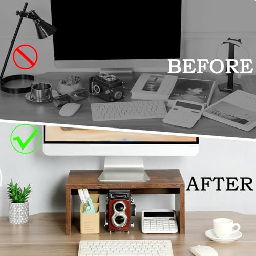 TEAMIX 6.7 inch Tall Monitor Stand Riser, Wood Shelf Riser, Desk Organizer - Image 7