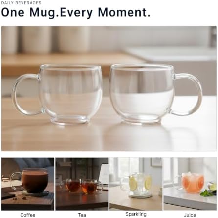 Aquach 16oz Glass Coffee Mugs Set of 2, Clear Borosilicate Tea Cups - Image 5